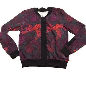Fabletics Ithaca Romantic Print Jacket Medium purple red black bomber